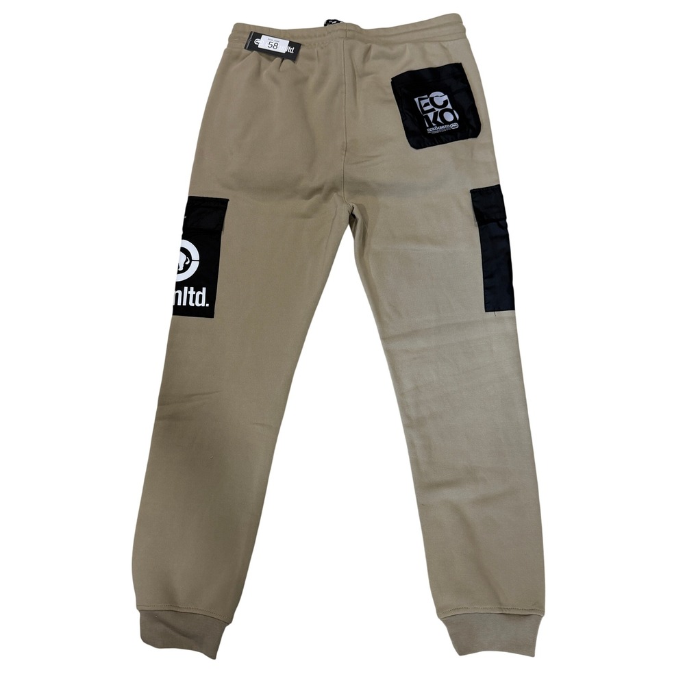 Ecko Unltd Mens Cargo Jogger Sweatpants Khaki Tan Black Logo Fleece Small